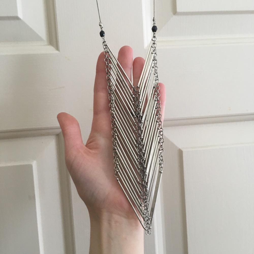 Long Boho Triangle Statement Silver Tone Necklace - image 1